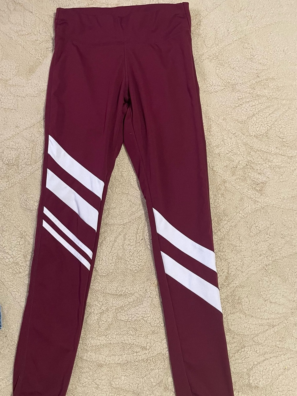 Girls' Maroon Leggings with White Stripe Detail